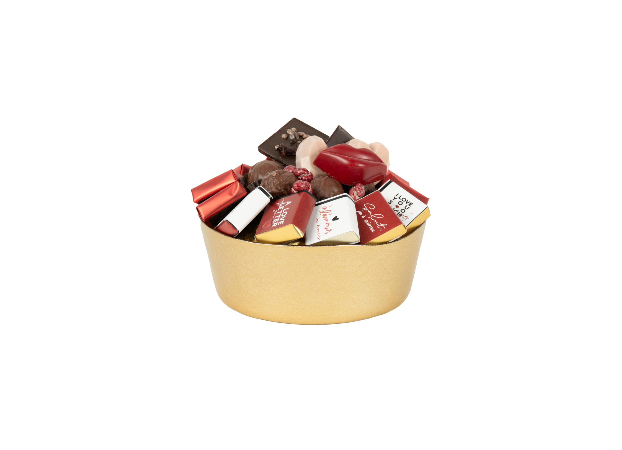 Coupe en verre doré garnie de chocolat